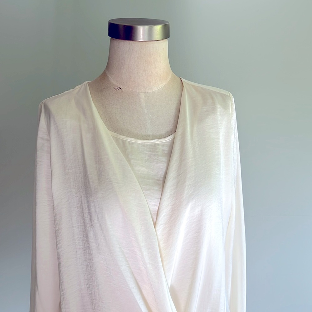 Elegant Cream Wrap Blouse - Picture 2 of 8